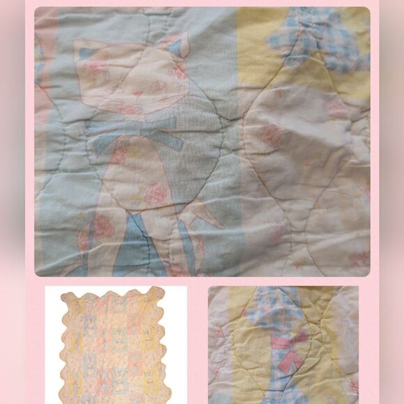 Antique pastel kitty cat & dog patchwork quilt - Picture 2 of 12